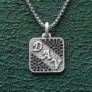 Black Diamonds Personalized Mens Pendant Three Initial Silver Necklace for Men Vintage Style Family Amulet Custom Name Letter Pendant Tag