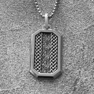 Celtic dog tag necklace, silver mens viking pendant, pagan irish jewelry for him