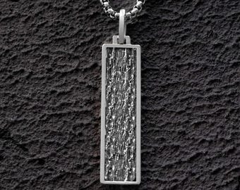 Oxidized Sterling Silver Bar Pendant Necklace, Tree Bark Texture