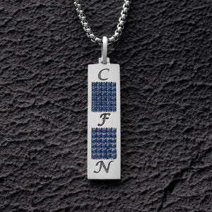 Mens Three Initial Pendant Bar Necklace Custom Gift for Him Unique Handcrafted Necklace Gift for Husband Personalized Pendant with Sapphire