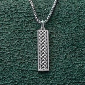 Celtic Knot Vertical Bar Pendant Necklace for Men Sterling Silver Celtik Ingot Tag Necklace Mens Statement Jewelry Gift with Meaning for Him