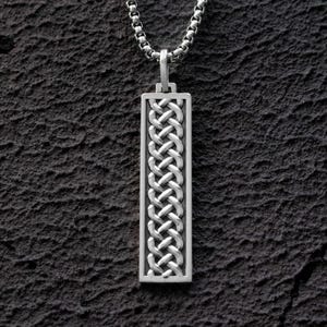Silver Celtic Ingot Pendant Necklace Gift for Him Celtic Knot Bar Pendant with Chain Unique Designe Mens Necklace Special Gift for Boyfriend