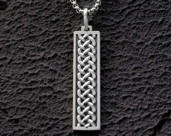 Silver Celtic Ingot Pendant Necklace Gift for Him Celtic Knot Bar Pendant with Chain Unique Designe Mens Necklace Special Gift for Boyfriend