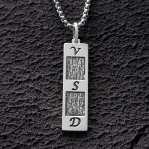 Mens Personalized Necklace Bar Pendant Custom Gift for Him Three Initials Engraved Silver Tag Minimalist Style Necklace Unique Gift for Dad