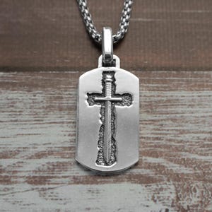 Mens Sword in Cross Amulet Necklace Silver Meaningful Gift for Him Religious Pendant Knight&#39;s Dog Tag Pendant Silver Statement Mens Gift