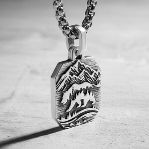 Björnhänge Sterlingsilver, Herrhalsband Berg, Styrka Mod Gåva till Make Son