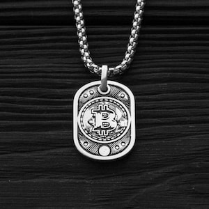 Bitcoin symbol necklace, unique pendant necklace, blockchain jewelry, crypto gift for him, minimalist everyday necklace, gift for husband