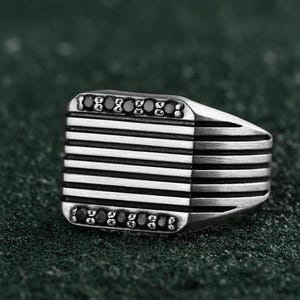 Bold Signet Ring Men Black Diamonds and Sterling Silver Heavy Mens Ring Handcrafted Solid Back Square Signet Ring Statement Gift for Him