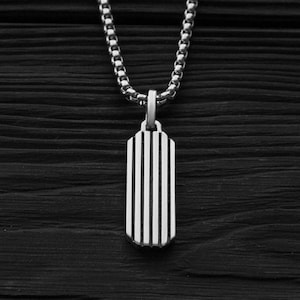 Brutalist men pendant necklace, dog tag necklace, rustic 925 silver pendant, 25th anniversary gift for him, simple geometric jewelry
