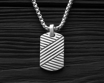 Mens brutalist pendant, silver minimalist necklace, rustic geometric jewelry