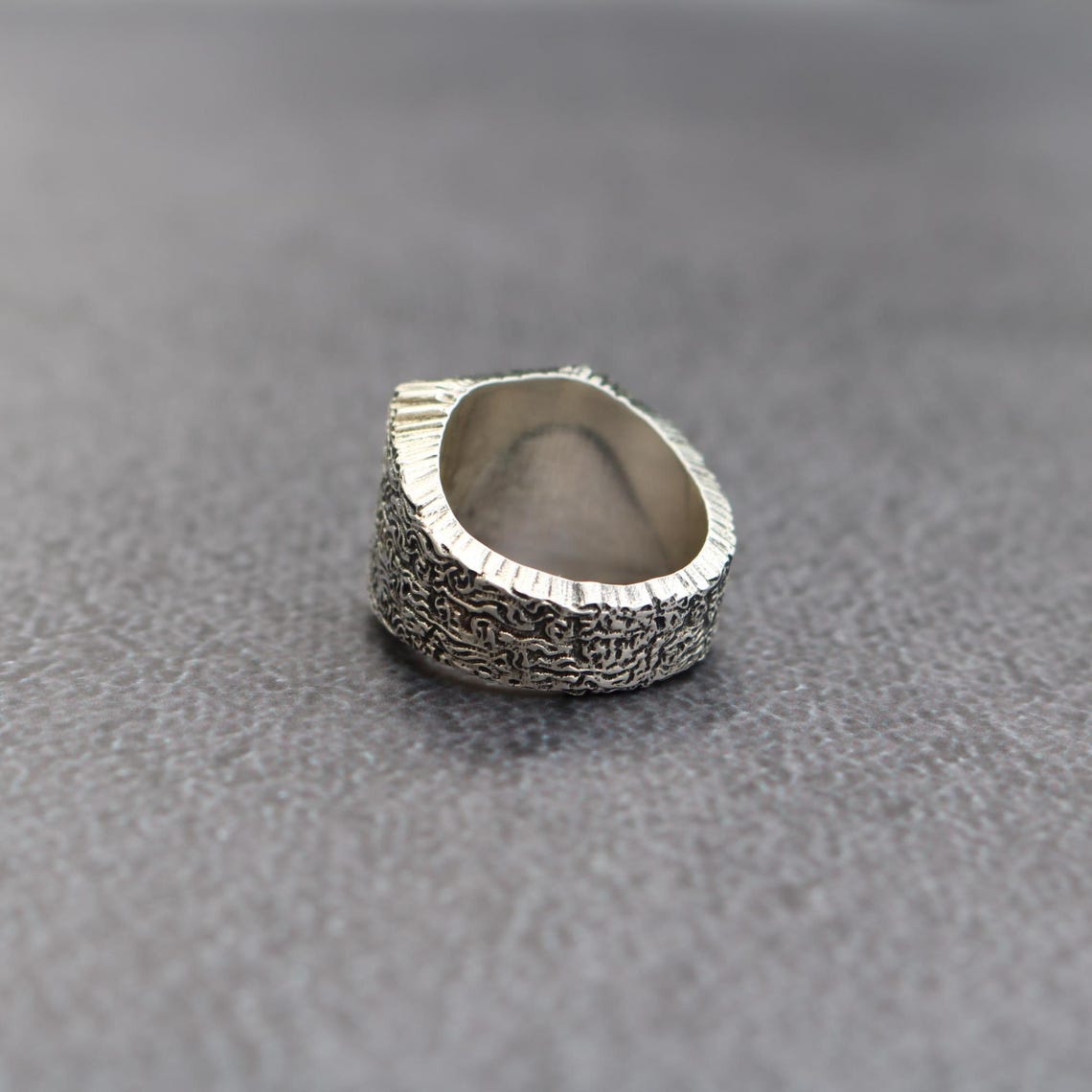Chunky Engraved Sterling Silver Mens Signet Ring, Vintage Aztec Native ...