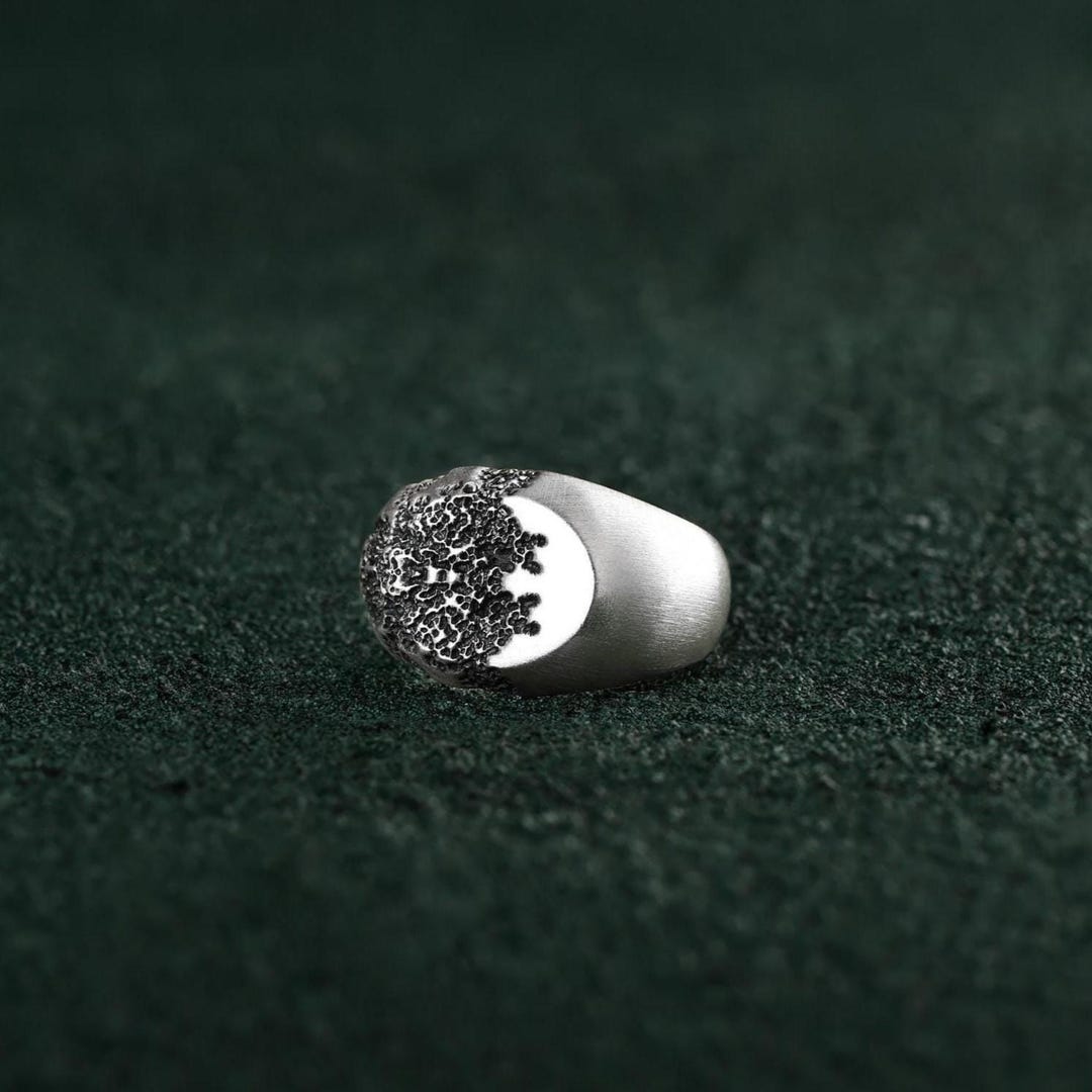 Handmade Distressed Sterling Silver Signet Ring: Meteorite Style - Etsy