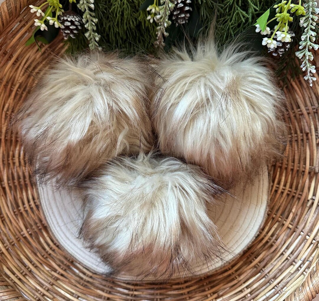 Faux Fur Pompom for Hats Snap-fastener 100% Polyester Diameter Ca. 20cm ...