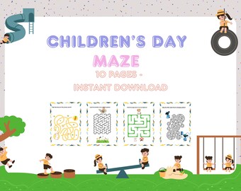 Kids Mazes Printable Pack | 10 Fun A4 Maze Activity Pages | Animal & Adventure Themes | PDF + PNG Instant Download | Children's Day Fun