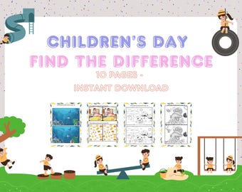 Trouvez la différence – Pages d'activités amusantes à imprimer pour les enfants – 5 couleurs et 5 noir et blanc à colorier – PDF + PNG