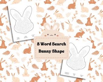 Recherches de mots sur le lapin de Pâques et le printemps – 8 casse-têtes en forme de lapin | A5 imprimable | Activité pour enfants