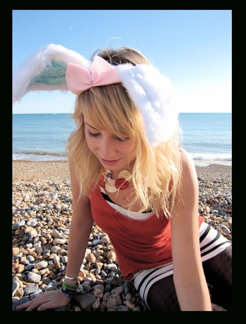 White Rabbit Long and bendable luxury rabbit ears headband Peppermint image 2