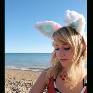 White Rabbit Long and bendable luxury rabbit ears headband Peppermint image 4