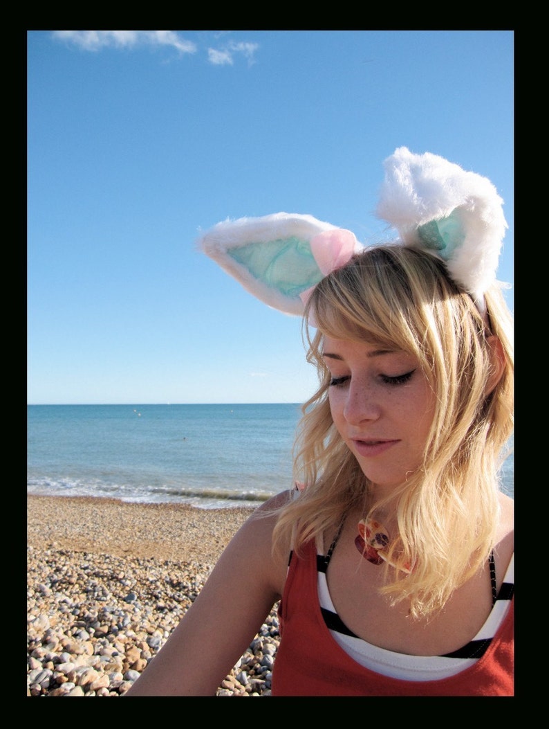 White Rabbit Long and bendable luxury rabbit ears headband Peppermint image 4