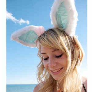 White Rabbit Long and bendable luxury rabbit ears headband Peppermint image 1