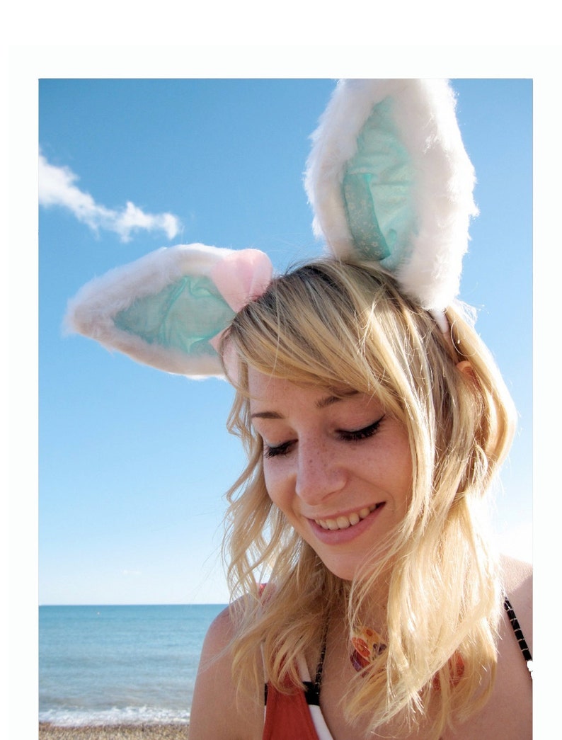 White Rabbit Long and bendable luxury rabbit ears headband Peppermint image 1