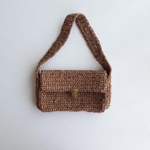 Borsa baguette in filato di carta / Borse in filato di carta all'uncinetto / Borsa Boho in filato di carta lavorato a maglia / Borsa foderata / Borsa ecologica fatta a mano
