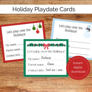 Kid's Holiday Playdate Cards, Winter Pause, Eltern Kontaktkarte für Spieldaten, Stay in Touch Karten