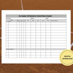 Softball Scouting Chart Printable | Offensive Scouting Report Sheet | In-Game Lineup Tracker (Digital Download)