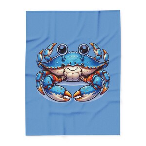 Fleece Blanket, Crab Cartoon Illustration, Beach Lovers, Kids Gift Idea, Coastal Decor, Ocean Inspired Interior, Summer Cabin Throw, Playful