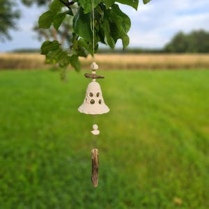 Handmade Ceramic Wind Chime: Baltic Driftwood & Amber, Boho Decor