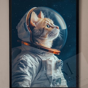 Cosmic Feline Explorer - Cat Astronaut Digital Art Print