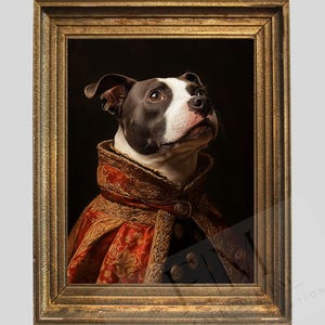 Regal Pitbull Portrait Digital Download – Majestic Canine Wall Art in Regal Attire, High-Resolution Printable (30x40 cm / 12x16 in)
