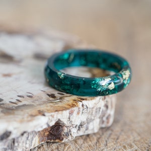Turquoise Green Resin Ring Gold Flakes Stacking Smooth Ring OOAK