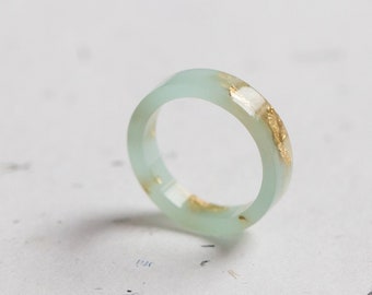 Pastel Mint Resin Ring Yellow Gold Smooth Ring OOAK