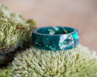 Turquoise Green Resin Ring Men Ring Gold Big Size Smooth Ring OOAK