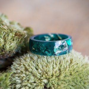 Turquoise Green Resin Ring Men Ring Gold Big Size Smooth Ring OOAK