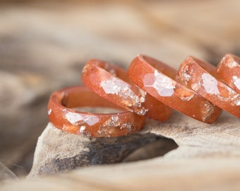 Burnt Orange Stacking Resin Ring Amber Terra cotta Silver Flakes Faceted Ring OOAK