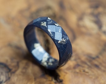 Midnight Blue Resin Ring Men Ring Gold Big Ring Size 12 OOAK for him minimalist jewelry