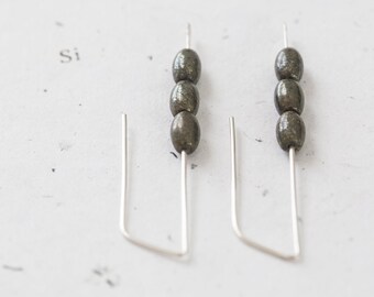 Modern Drop Pyrite Earrings Argentium Sterling silver minimalist Geometric Jewelry minimal chic