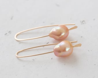 Peach Keshi Pearl Earrings 14K Goldfilled Modern earrings Pastel Baroque Pearls