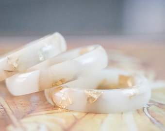 Vanilla White Resin Stacking Skinny Ring Gold Smooth Ring OOAK