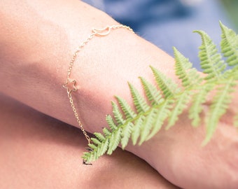 Dainty 18K Gold Moon and Star Bracelet: Celestial Jewelry
