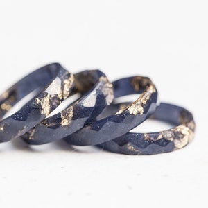 Midnight Blue Resin Stacking Ring Gold Flakes Faceted Ring OOAK
