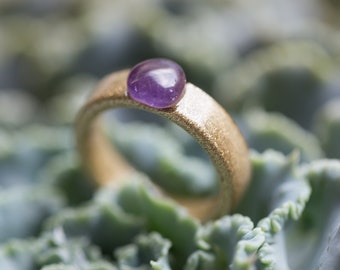 Amethyst Gemstone Resin Ring Gold Stacking smooth Ring OOAK hypoallergenic ring