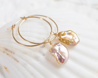 Keshi Pearl Hoop Earrings 14K goldfilled wedding jewelry