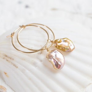 Keshi Pearl Hoop Earrings 14K goldfilled wedding jewelry