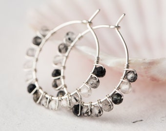 Rutilated Quartz Hoop Earrings  Argentium Sterling Silver bridal fashion