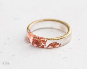 Gold Stardust Resin Ring Rose Gold Flakes Smooth Ring OOAK