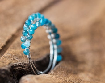 Dainty Blue Apatite Hoop Earrings December Birthstone Argentium Sterling Silver bridal fashion