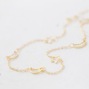 Moon and Star Dainty Necklace 18K Gold plated modern minimalist celestial jewelry
